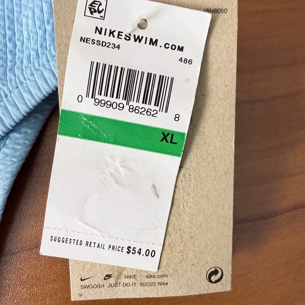 Nike‎ Swim Womens High Waist Bikini Bottoms Light Blue Textured NESSD234 XL NEW